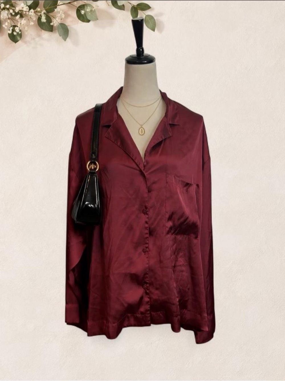 H&M Satin Button-Down Shirt in Wine